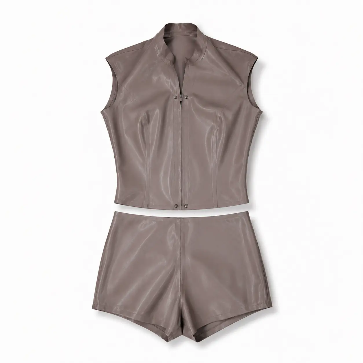 Women's Fitted Basic 2-Piece Minimalist Pure Natural Latex Set - Low-Rise Shorts & Top, Short-Sleeved or Sleeveless Options for Casual Women's Clothes