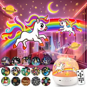 Pikoy Unicorn Toys for Girls Gifts, 15 Films+15 Lullaby Sound Machine for Kids Night Light Projector, Remote+Rechargeable Night Light for Kids Gifts, 360 ° Rotation Princess Mermaid Toddler Girl Toys