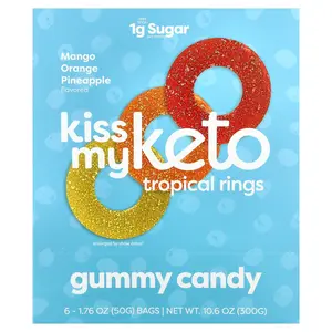 Kiss My Keto Gummy Candy, Tropical Rings, Mango Orange Pineapple, 6 Bags, 1.76 oz (50 g ) Each
