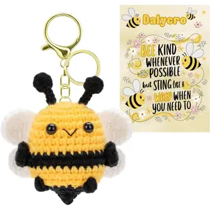 Crochet Bee Keychain, Hand Knitted Winged Bee Charm, Inspirational Key Ring, Birthday Valentine's Day Gift for Women