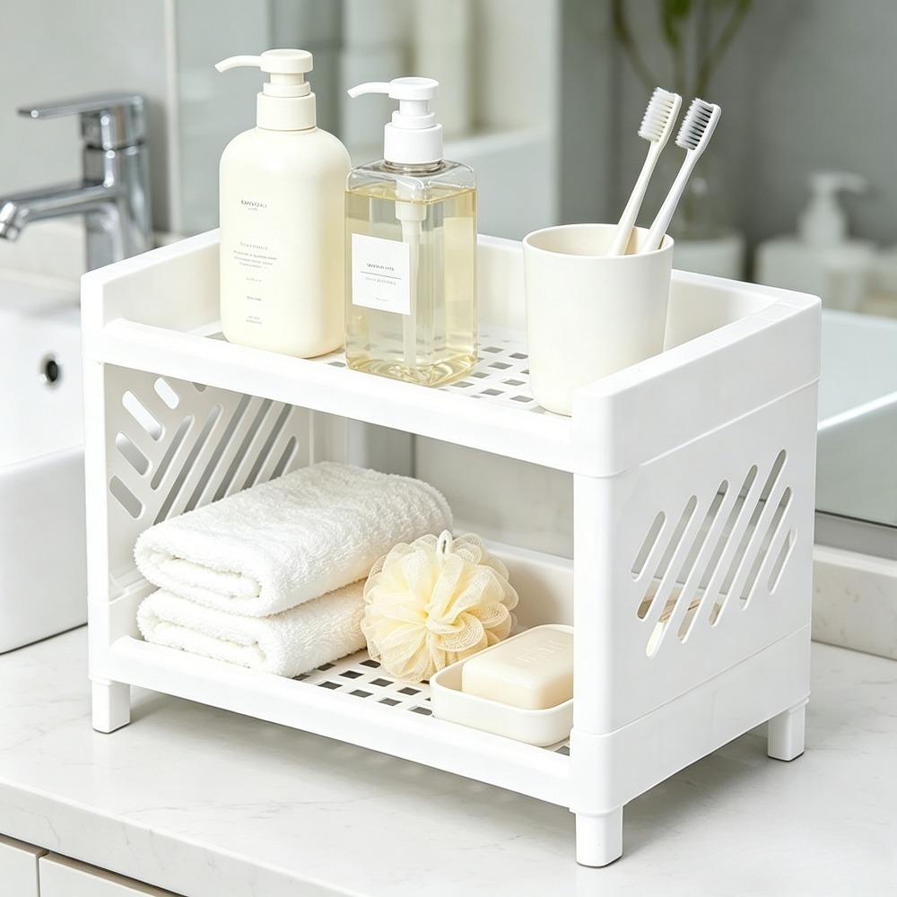 Rectangular Bathroom Storage Shelf – Multi-Purpose Organizer for Bathroom, Desk, Cosmetics & Stationery
