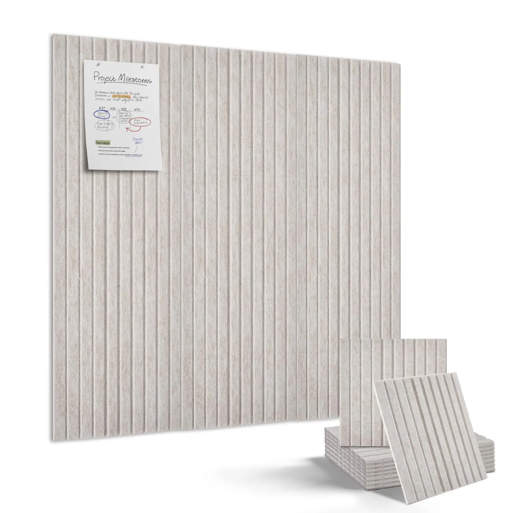 9 Pack Acoustic Felt Bulletin Boards, 11.8×11.8" Soundproof Wall Tiles with Self-Adhesive, Modular Pin Boards for Office, Home & Classroom Decor, Light Camel