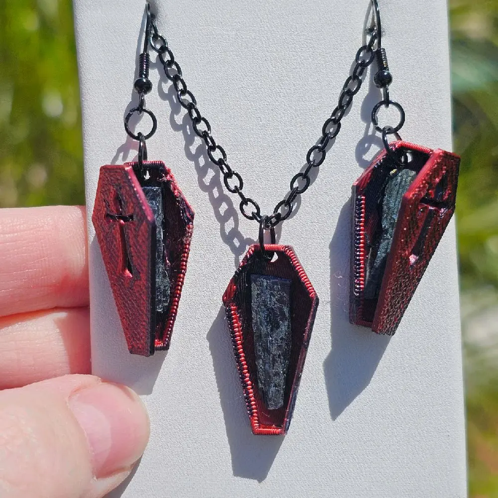 Coffin Shaped Vivianite Earrings with Matching Necklace