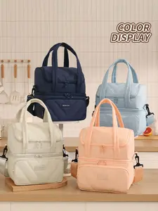 Large Capacity Dual-Layer Reusable Lunch Bag, Insulated Food Container Pouch, Durable Camping Carry-On Commuter Thermal Pack, Essential for College Students, Travel Essentials