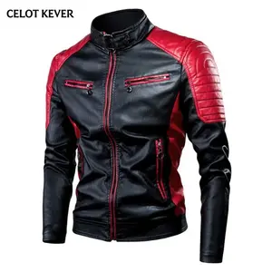 [11] CELOT KEVER Leather Jacket Outdoor PU Leather Motorcycle Jacket Casual Street Style / Punk Style Stand Collar Leather Jacket for Men Durable