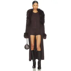 Show Me Your Mumu x REVOLVE Stormi Cardigan in Chocolate Knit With Faux Fur