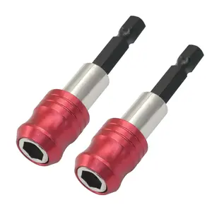 2PCS Hex Shank Drill Bits Adapter, 1/4 Inch Red Hex Shank Quick Release Bit Holder with Aluminum Sleeve, Magnetic Impact Driver and Drill Bit Extension, 60MM/2.36 Inch Length