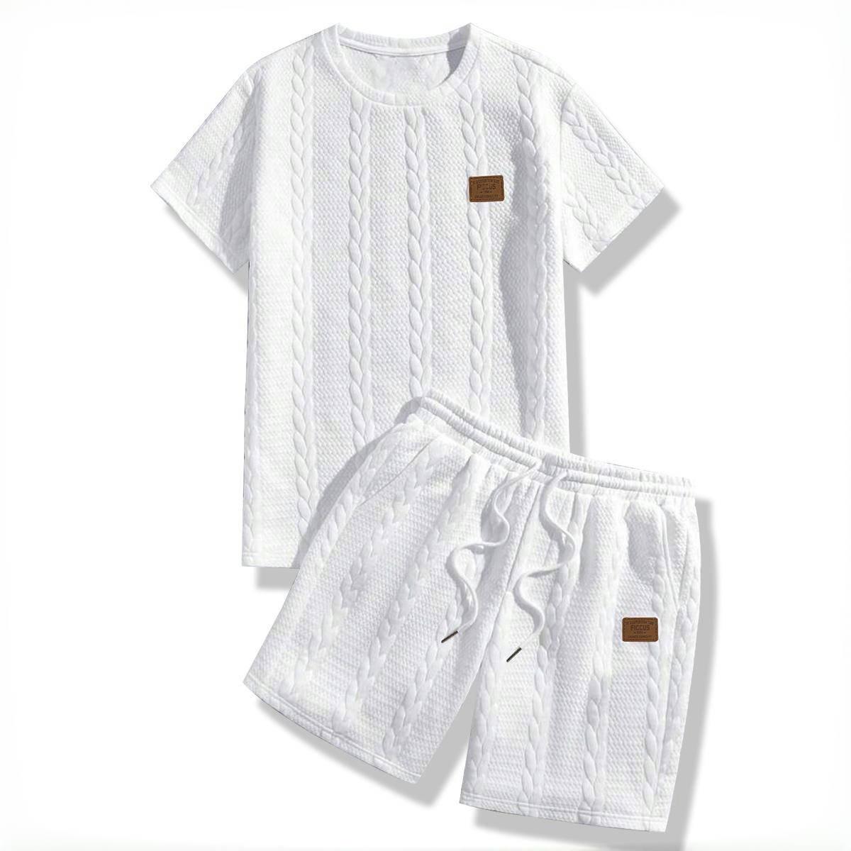 Men's set, soft and comfortable casual sweatsuit with two pieces, solid color minimalist design, suitable for everyday wear, men's shorts Round Neck Plain Clothes Shortsleeve Menswear