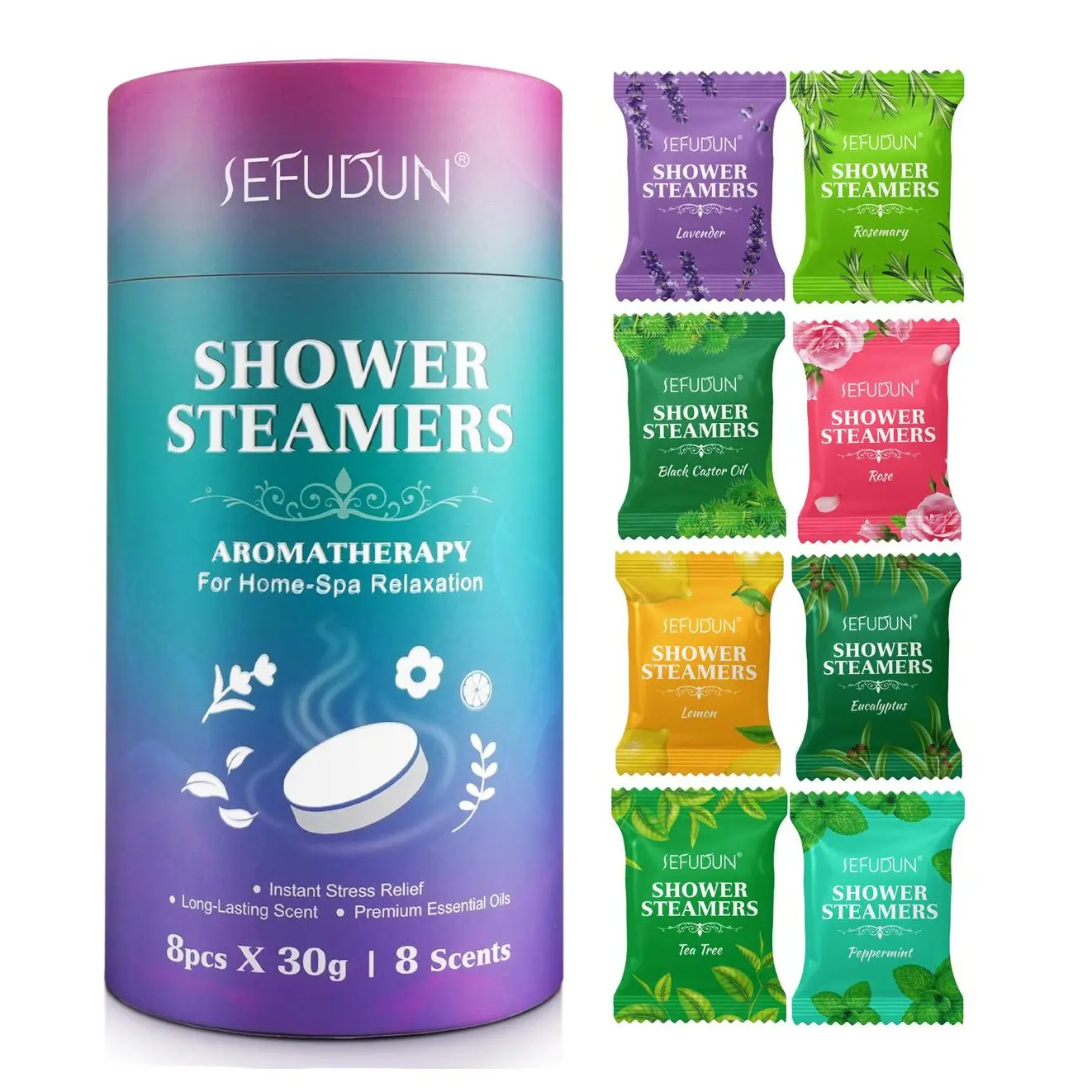 SEFUDUN Shower Steamers- Infused with 8 Premium Essential Oils Shower Steamers Aromatherapy for Relaxing, Stress Relief, Bath Gifts for Women and Men- 8 PCS