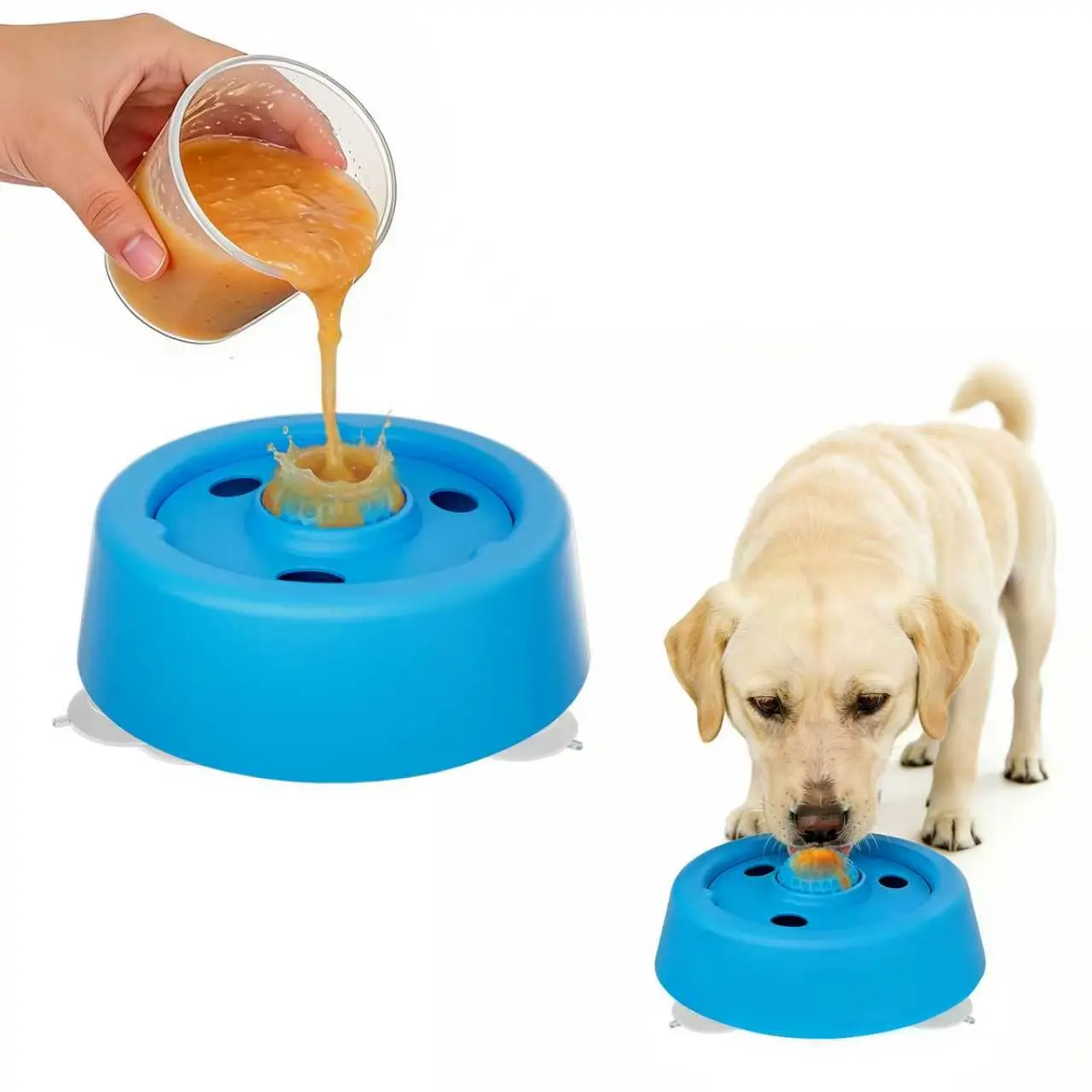 Dog Slow Feeder Bowls - Non-Slip Puzzle Feeder with Rolling Ball, Safety Lid, Multifunctional for Liquid Treats, Wet & Dry Food, Interactive Boredom Buster (Blue)
