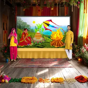 Elegant 5x8 Lohri Festival Backdrop | Economical Polyester Art | Perfect for Indian Celebrations and Memorable Events