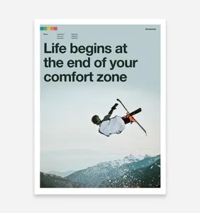 Skiing Art Print - Life Begins at the End of Your Comfort Zone.  Modern Color Blocking, Good Sayings Every Day, Gift For BFF, Mother's Day, Father's Day, Decor Poster