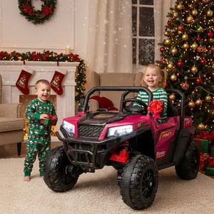 FUNTOK 24V Kids Electric Car for Kids, 2 Seater UTV Electric Car with Remote Control, 4x200W Motor, 4WD/2WD, Max 5 MPH, LED Lights, Music, Bluetooth, Electric Car for Boys & Girls Steering Wheel