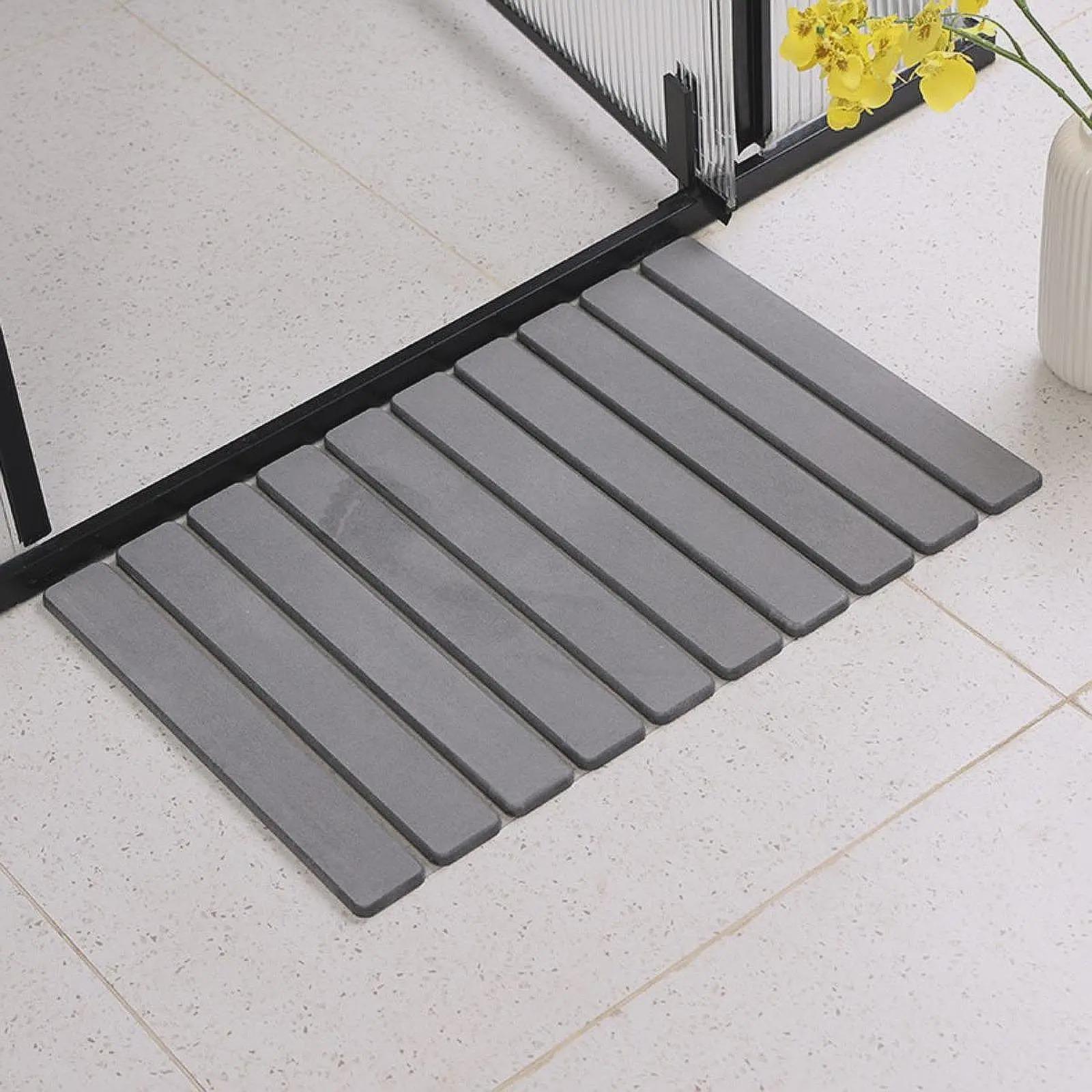 1-Piece Diatomite Stone Bath Mat, Rectangle Compact Slatted Brushed Hard Mat - Non-Slip, Quick-Drying, Water-Absorbent, Foldable All-Seasons Shower Pad for Bathroom Entrance Indoors, 23.6x15.5in Bathroom Decor