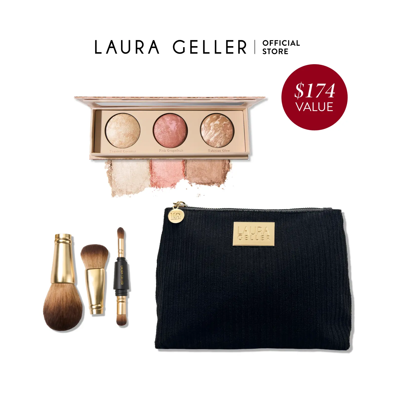 Laura Geller On The Go Travel Kit (3PC) - Palette, 4-in-1 Travel Brush, Makeup Bag