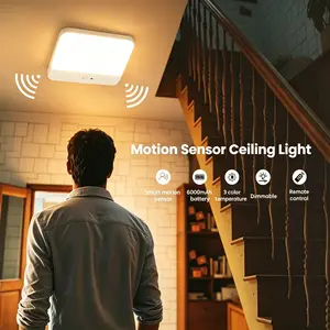 【3 Lighting Options Rechargeable LED Ceiling Light with Motion Sensor】Wireless LED Overhead Light, Remote Control Closet Lights, Dimmable Timing Motion Shower Lights for Living Bathroom Pantry Hallway