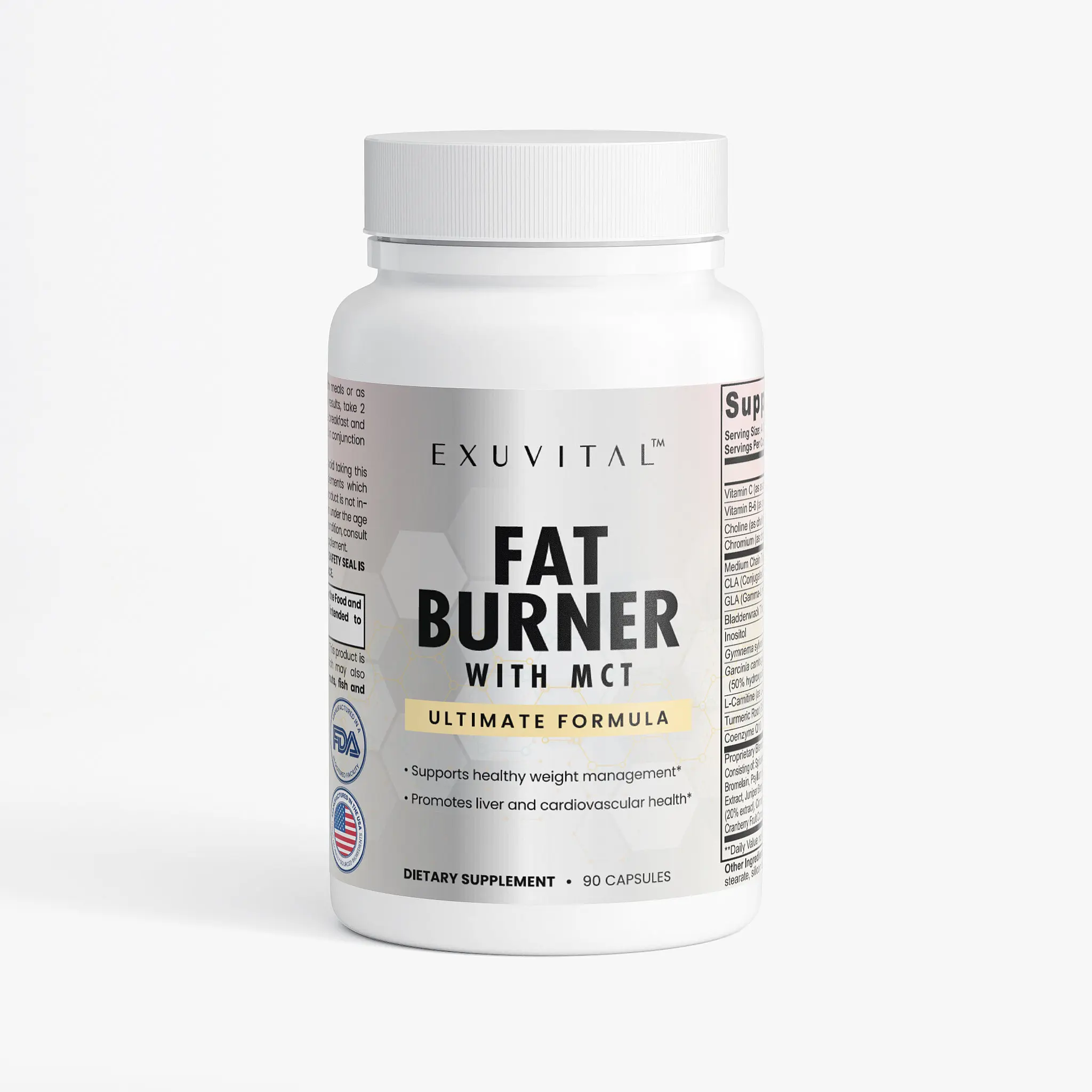 Exuvital Wellness Fit Supplement with Vitamin C B6 Choline Chromium L-Carnitine MCTs for Daily Wellness Vitality 90 Capsules for Health