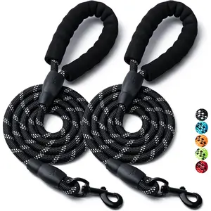 2 Pack Dog Leash, 4/5//6 FT Heavy Duty Nylon Rope Pet Leashes with Comfortable Padded Handle, Reflective Dog Leashes for Small Medium and Large Dogs (5FT-1/2,Black/Black) Pet Snap Leash dog leash