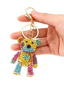 Bear Keychain, Sparkly Bear Key Ring, Multicolor Diamond Bear Pendant, Fashion Bag Charm, Car Key Fob, Cute Bear Key Accessory, Gift for Men and Women