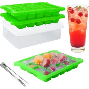 2 Pack Small Ice Cube Trays for Freezer, BPA Free Ice Cube Tray with Lid and Bin–Stackable, Easy Release Plastic Ice Trays for Small Fridge,Cocktails,Drinks,Square Ice Cube Mold for Whiskey