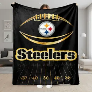 1pc Pittsburgh Steelers Football Eye Field Design Flannel Fleece Throw Blanket, Super Soft Plush Microfiber Warm Cozy Lightweight Anti-pilling for Couch Sofa Bed Living Room Office, Adults Men Women