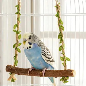 Bird perch swing with vine leaves - Parrot bird toy - Natural material, durable and bite-resistant, suitable for cockatiels.