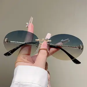 Trendy Y2K Metal Oval Rimless Sunglasses Gold Snake Decor INS Niche Fashion Cool Streetwear Eyewear