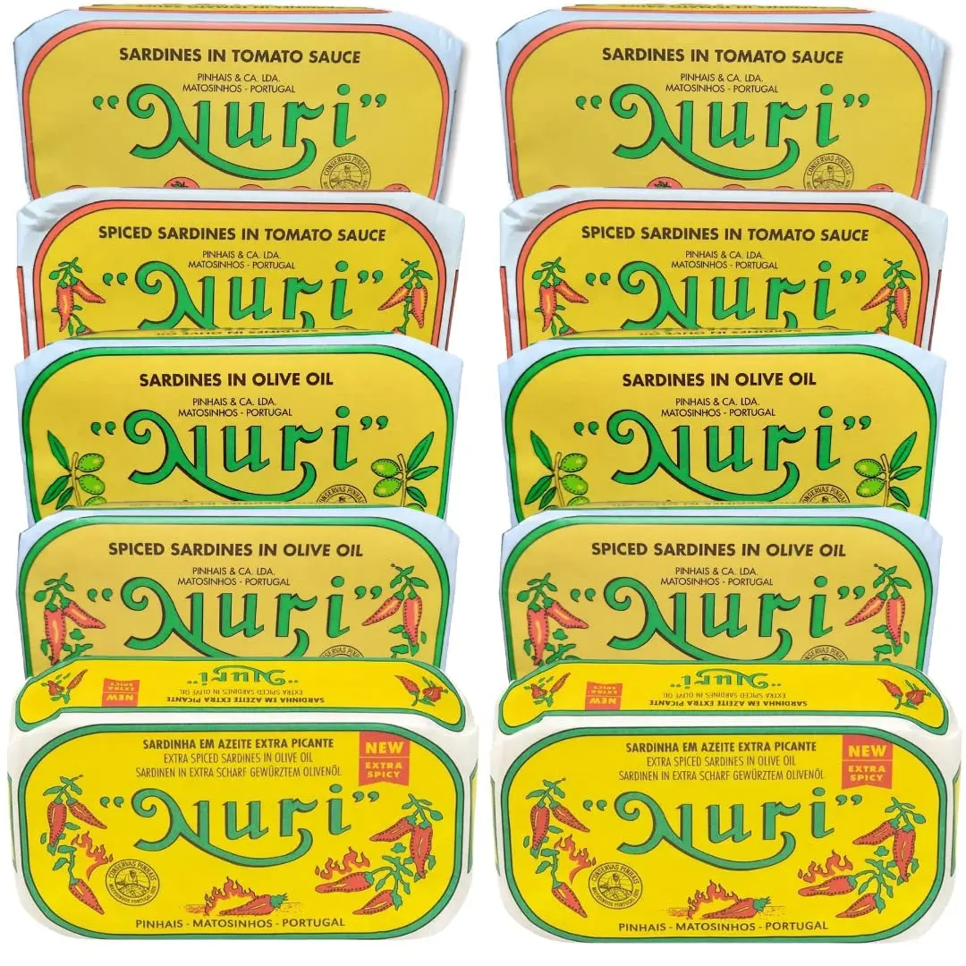 NURI Portuguese Sardines Complete Collection 10 Pack Variety by Seafood Aficionado in a Gift Box