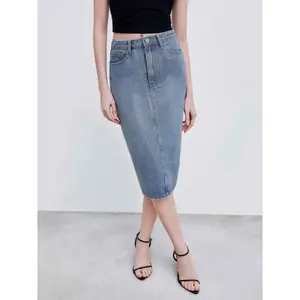 Cider [size 0-10] Cider Denim High Rise Rhinestone Split Maxi Skirt SwimWeek