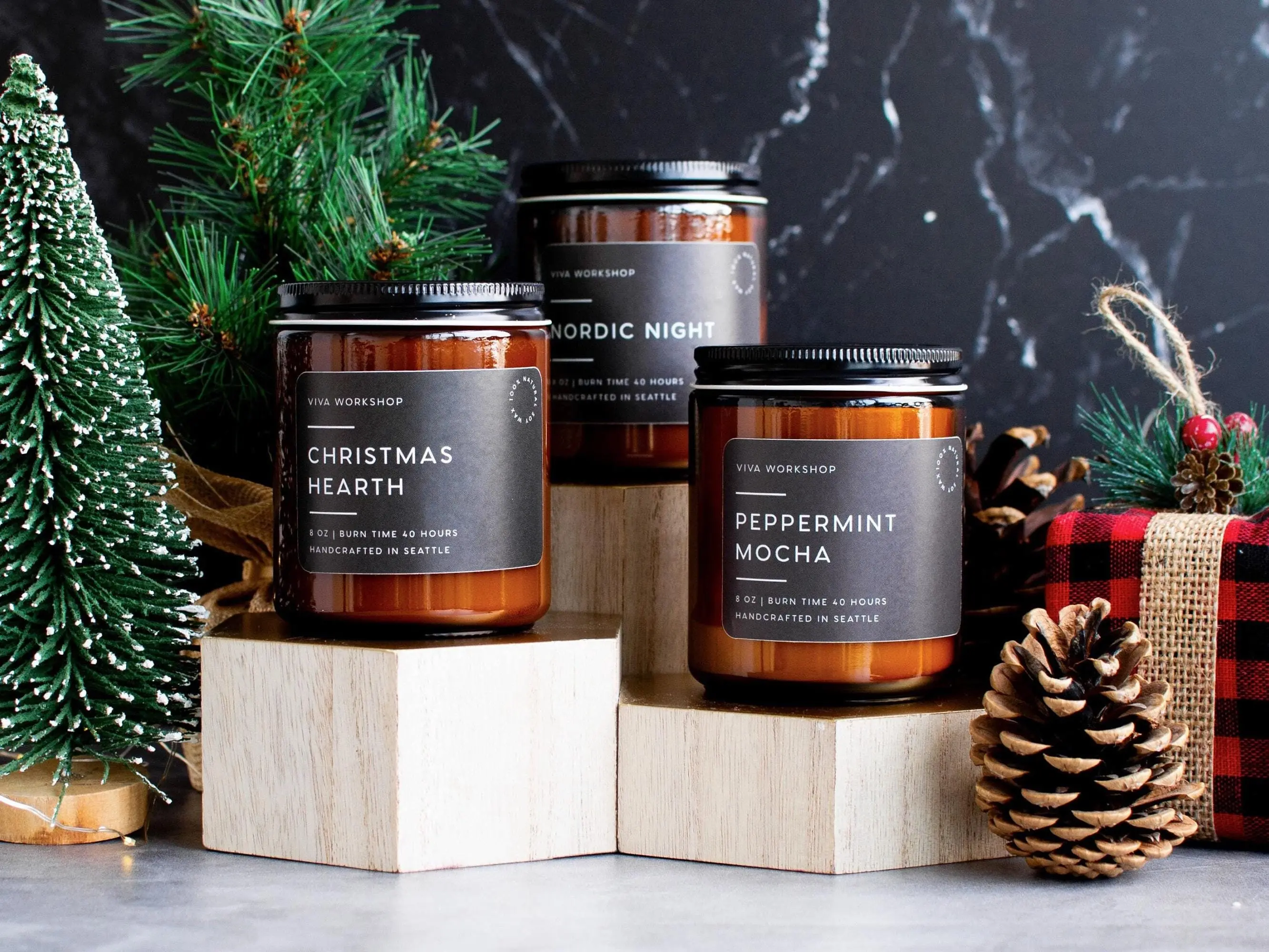 Christmas Candle | Holiday Soy Candle | Winter Scented Candles: Christmas Tree, Peppermint, Gingerbread | Clean Non-Toxic Host Gift