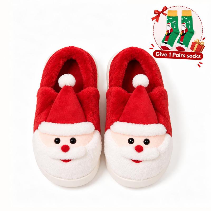 Women's Unisex Cozy Thick-Sole Cotton Footwear, Closed-Toe Anti-Slip Plush Slippers with Santa Face Charm, Indoor/Outdoor Autumn Winter Home Use, Christmas Gift for Sister, Girlfriend Last Minute Presents