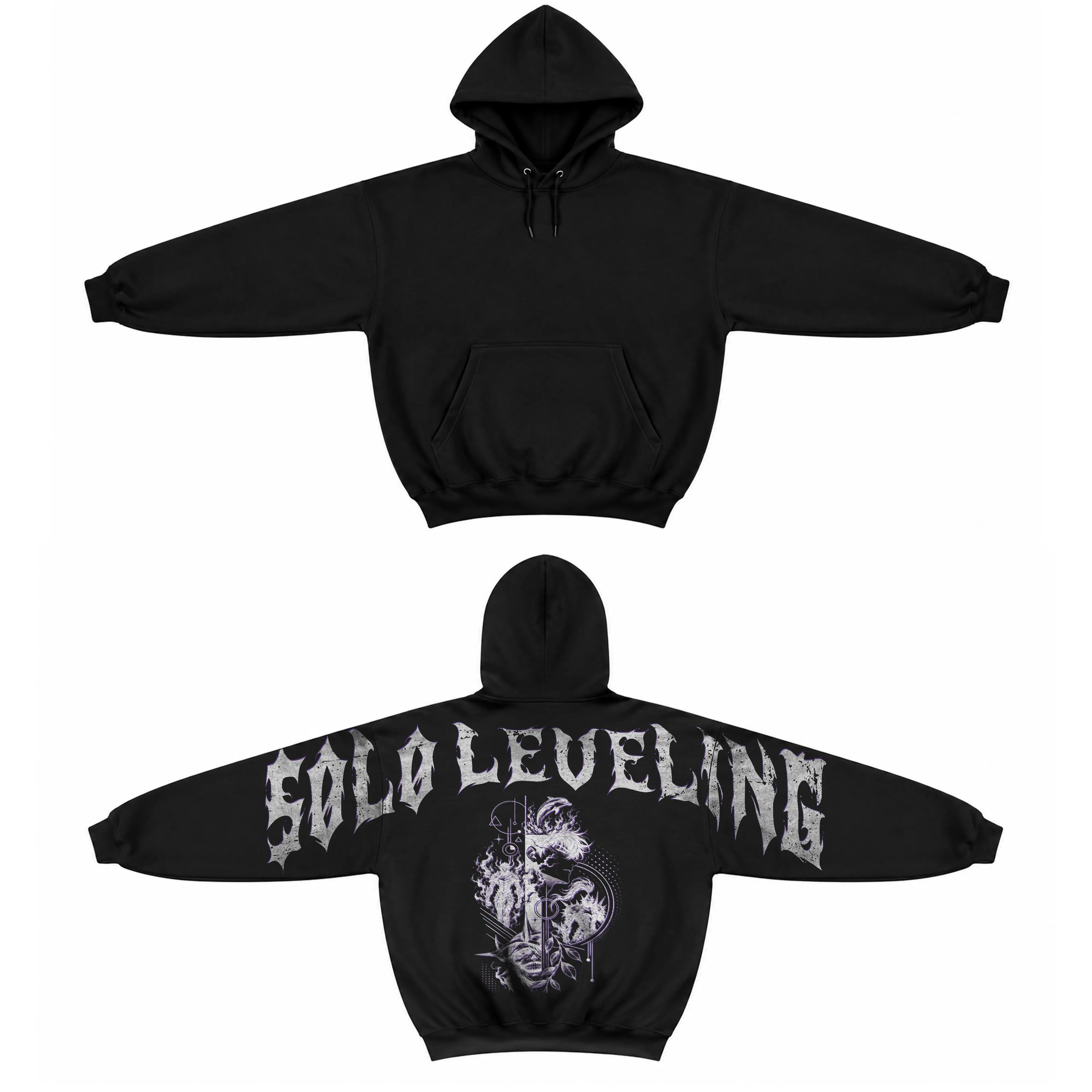 Anime Graphic Pullover Hoodie Oversized Heavyweight Shadow Graphic Sweatshirt Dark Gothic Vintage Streetwear Harajuku Hooded Sweatshirt Black Classic Cotton