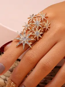 Women's Fashion Firework Ring, Bold Trendy Statement Jewelry, Shiny Rhinestones Derco, Adjustable Design, Perfect for Everyday Wear, Unique Accessory for Girls