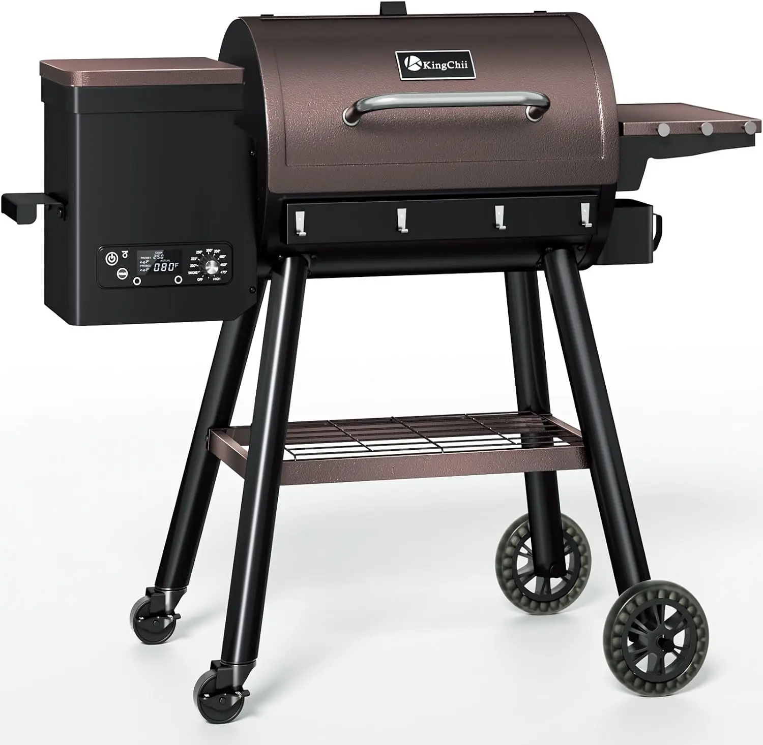 KingChii Wood Pellet Grill & Smoker, Electric Pellet Smoker Grill, 595 SQ.IN Grill Cooking Capacity, 13.2LB Hopper for Outdoor Barbecue Patio Cooking Bake and Roast,Brown (Up to 500°F)