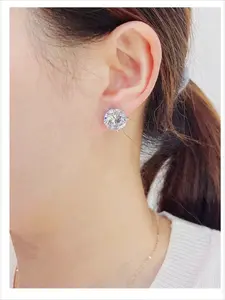 Bestselling AAA Grade Cubic Zirconia 4 Claw Setting Stud Earrings Minimalist Versatile Thick Electroplated Palladium White Carat Daily Wear Ear Jewelry