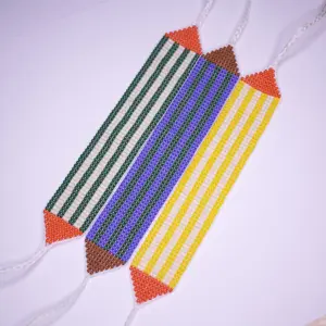 Duo Striped, Beaded Loom Handmade Striped Bracelet, Beadwork, Stripes, Green and White - Boho