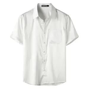 ZEROYAA Men's Shiny Luxury Silk Satin Jacquard Dress Shirt Short Sleeve Button Up Shirts with Pocket for Party Prom