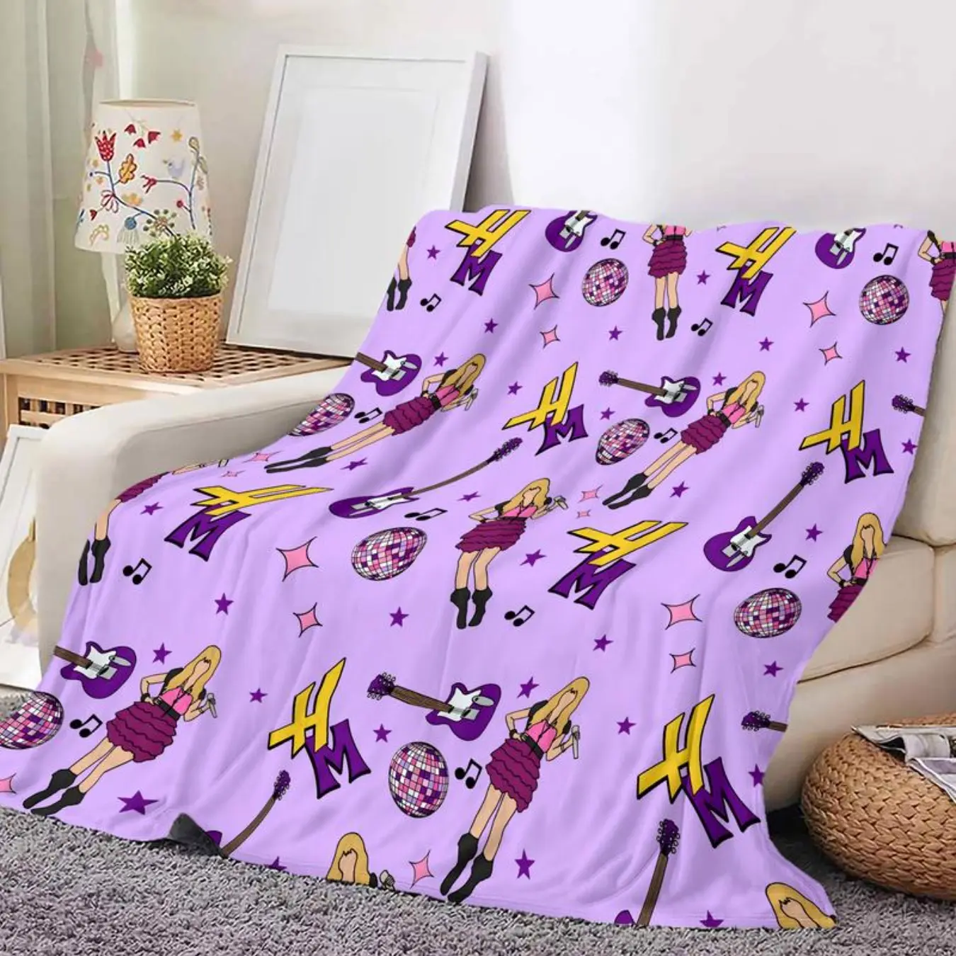 Hannah Montana Blanket Vibrant Music-Themed Cute Blanket Guitar & Disco Notes Design Fans Gifts All-Season Perfect Gift Christmas Present, Indoor/Outdoor, Living Room