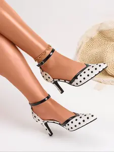 Women's Pointed Toe Stiletto High Heels, Polka Dot Textile Shoes, Casual Business Style, Comfortable for Office & Party