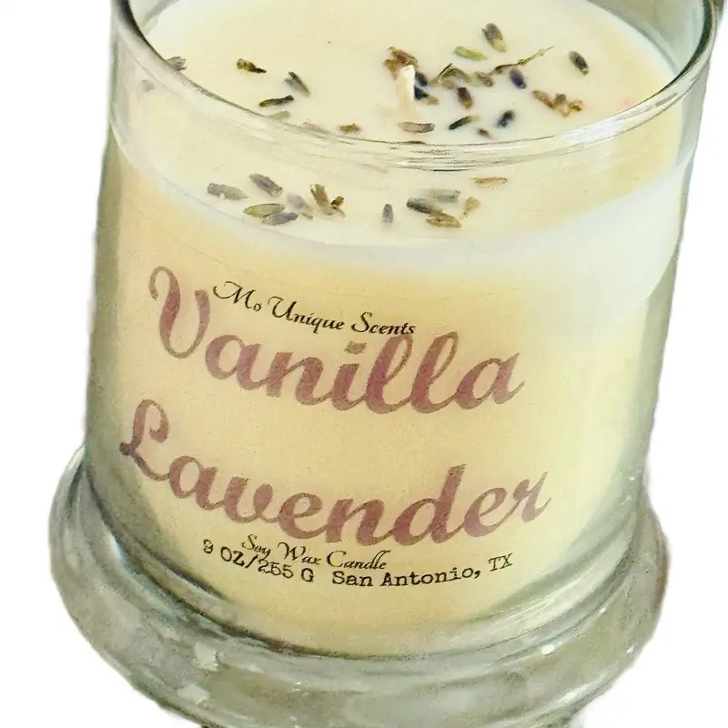 Vanilla Lavender 9 oz Soy Wax Candle - Scented Freshener with Lavender & Vanilla Fragrance in Glass Container - Perfume