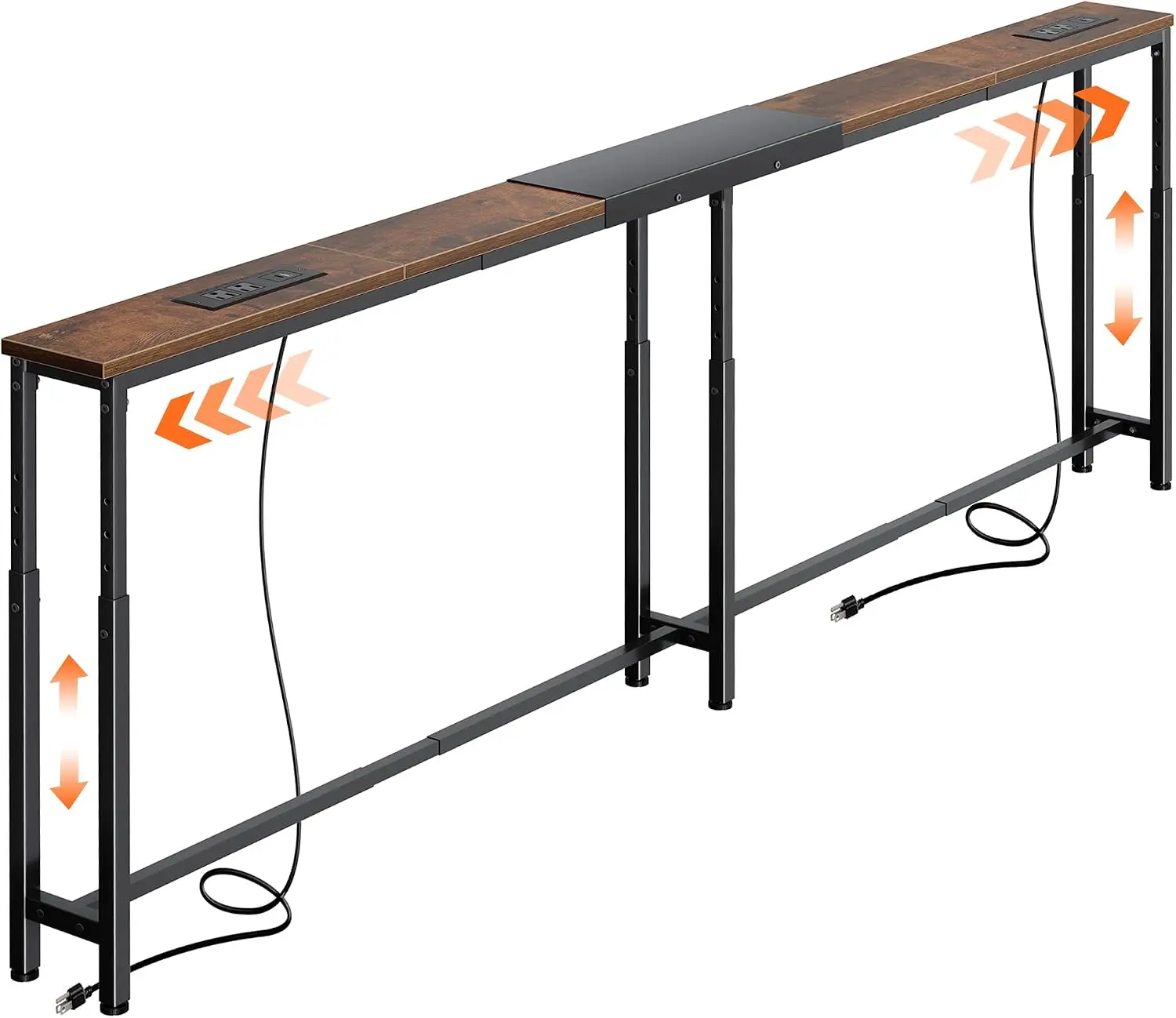 Huuger Narrow Console Table with Power Outlets & USB-C, 23.6"-35.4" Adjustable Height Sofa Table Behind Couch, Extendable Long Console Table, Wall-Protected Pads