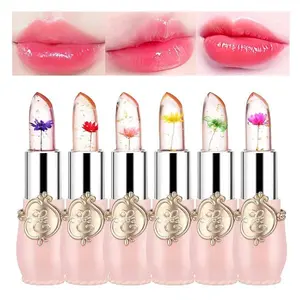 6 Pcs Crystal Flower Jelly Lipstick Set, Temperature Change Moisturizer Long Lasting Flower Lip Stick Nutritious Lip Balm Magic Color Change Lip Gloss Makeup