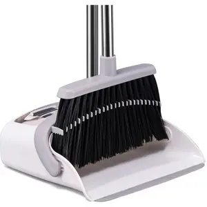 Broom with Dustpan Combo Set Hand Broom and Dustpan Set for Sweeping Indoor Angle Broom for Home Office Kitchen Lobby Floor  Indoor&Outdoor Cleaning White&Gray
