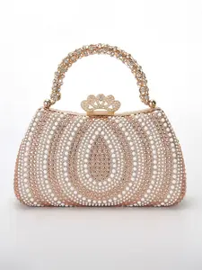 Elegant Pearl Beaded Evening Bag, Rhinestone Clutch with Flower Buckle, Shoulder Strap Handbag for Party Wedding Dance Birthday, Fashionable Bling Bag
