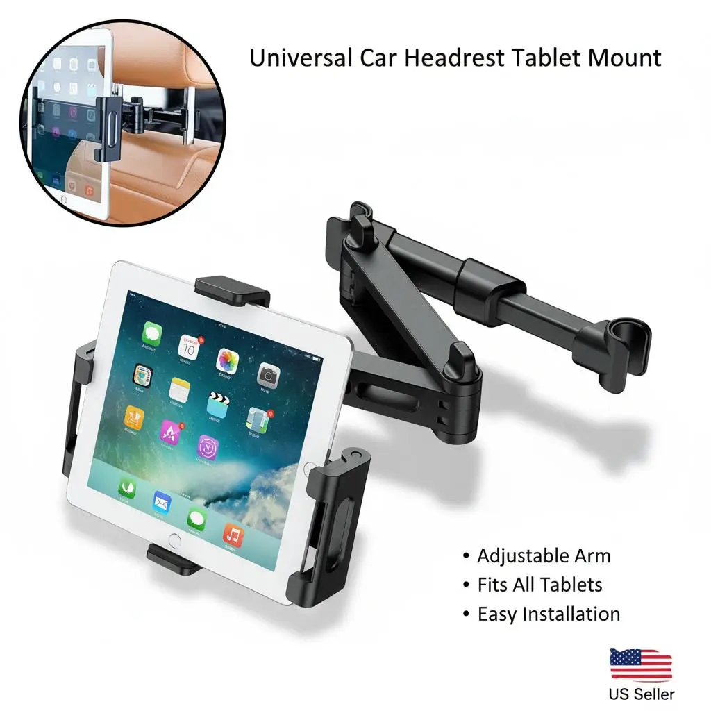 Car Headrest Tablet Holder  360° Adjustable iPad Mount for 5.3-12.9" Tablets & Phones | Road Trip Essential (Black), Adjustable Cellphone Holder, Multifunctional Car Accessories