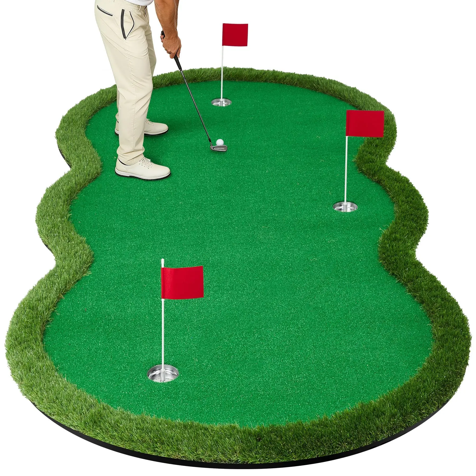 Garvee Professional Golf Putting Green Mat for Indoor and Outdoor Use with Realistic Turf, 3 Metal Cups and Flags, Portable Practice Equipment, Large Training Surface for Home or Office