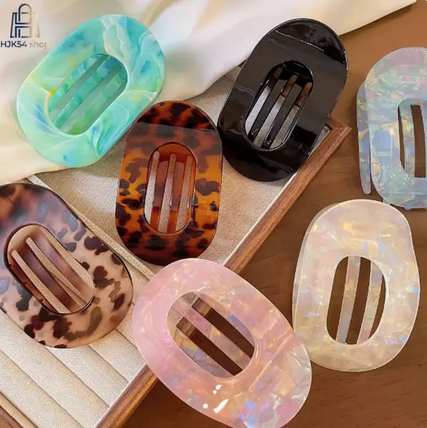 Oval Cutout Duckbill Hair Clips Large Non-Slip Acetate Barrettes for Thick Hair  Set Fashionable Leopard Print Marble Pattern Claw Clips Ideal for Women's Daily Party and Work Hairstyles,summerwins