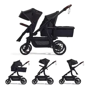 Momcozy ChangeGo Baby Stroller, Convertible Single-to-Double-to-Wagon Stroller with 23 Configurations, Bassinet and Seat Included, Large PU Wheels, All-Wheel Suspension ＆ Extendable UPF50+ Canopy