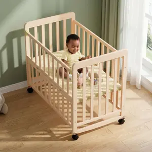 Aobtkel®Baby Bassinets Bedside Sleeper - Portable Pine Wood Bedside Bassinet,3 Heights Small Mini Crib with 0.78 inch Mattress,Space-Saving Design Baby Crib for Newborns 0-36 Months   WL