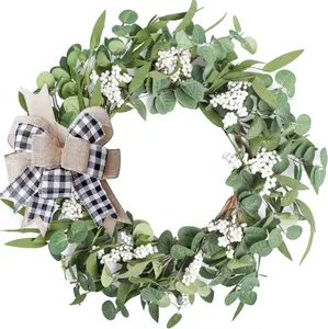 Artificial Eucalyptus Wreath for Front Door|Green Leaf Wreath for Window Home Porch Farmhouse Patio and Garden Indoor Outdoor Decor for Spring Summer Fall Winter